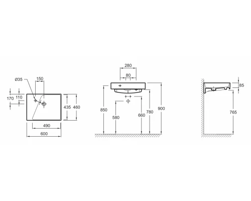 Подвесная раковина Jacob Delafon Rythmik EXQ112-Z-00