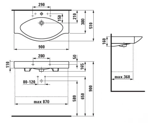 Раковина Laufen PALACE 90  с полотенцедержателем 8.1270.2.000.104.1