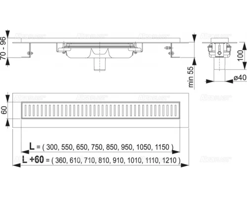 Душевой лоток AlcaPlast APZ1101- 550 Low с порогами для перфорированной решетки
