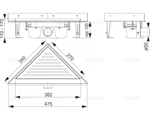Душевой лоток AlcaPlast ARZ1 угловой