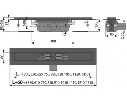 Душевой лоток AlcaPlast APZ1BLACK-850, черный матовый