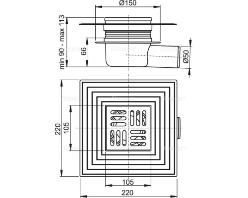 Душевой трап AlcaPlast APV26C с боковой подводкой