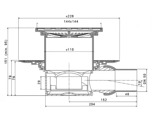 Трап водосток Pestan Confluo Standard Dry 1 Ceramic 100*100 Ceramik под плитку с рамкой сталь 13000107