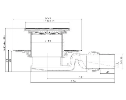 Трап водосток Pestan Confluo Standard Square 4 150*150 мм нержавеющая сталь без рамки 13000008