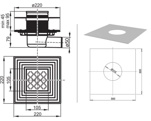 Душевой трап Ravak SN501, 22 х 22 см, X01435