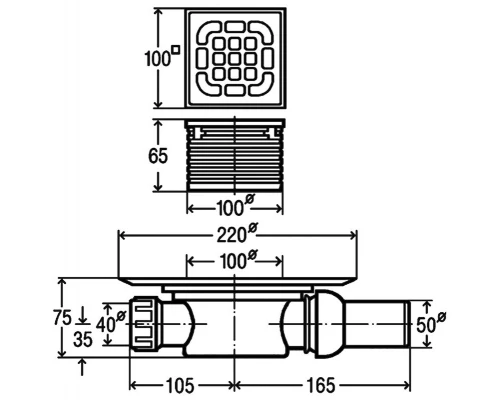 Душевой трап Viega Advantix 557119, 100 x 100 мм, с гидрозатвором, с решеткой из нержавеющей стали