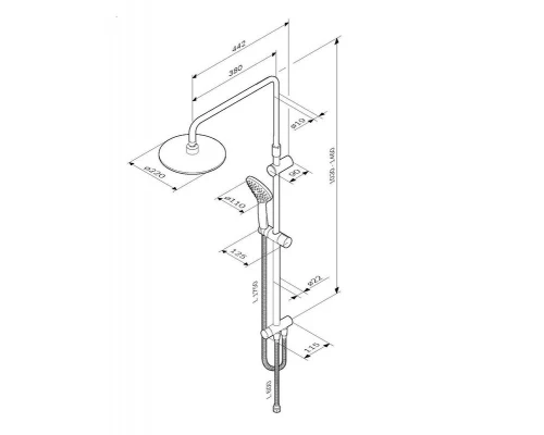 Душевой гарнитур Am.Pm Gem с верхним душем 22 см, 1 режим лейки, штанга 103,-146 см, белая, F0790033