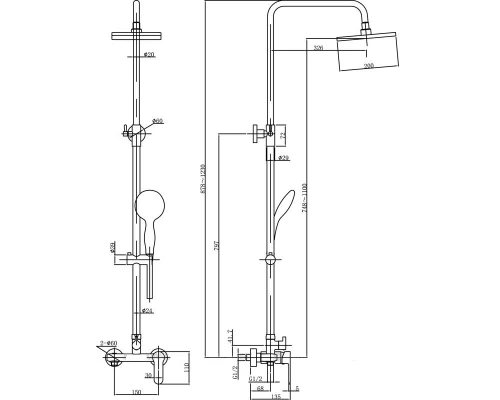 Душевая система Aquanet Passion S2 212274, с квадратным верхним душем 20 см, хром