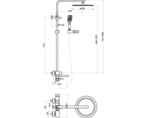 Душевая стойка BelBagno Luce со смесителем для ванны, верхним и ручным душем, хром, LUC-VSCM-CRM