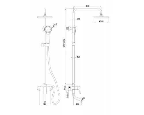 Душевая колонна Bravat Emeralda F6337371CP-A-RUS со смесителем для ванны и душа, хром