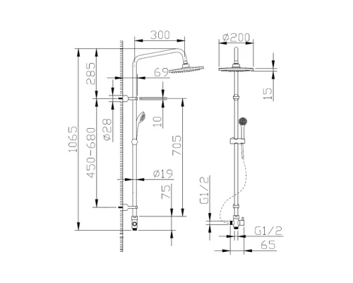Душевой гарнитур Bravat FIT R D283CP-2-RUS с верхним душем