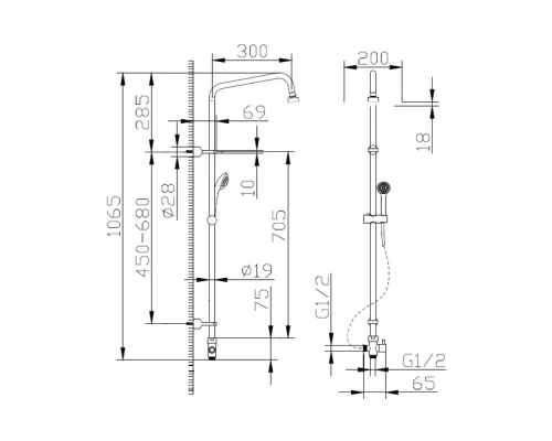 Душевой гарнитур Bravat FIT S D283CP-2A-RUS с верхним душем