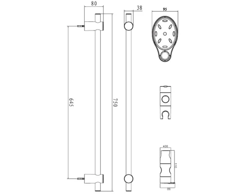 Штанга для душа Bravat с мыльницей, 75 см, хром, D150CP-1-RUS