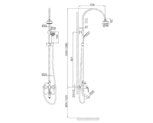 Душевая система D&K Rhein Eucharius DA1373701C11, хром