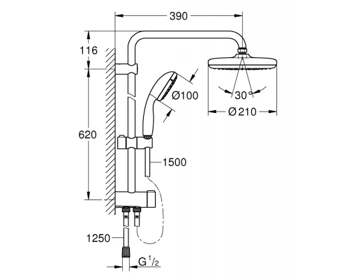 Душевая стойка Grohe New Tempesta 180 26381001 (26381000) с верхним душем