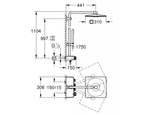 Душевая система с термостатом Grohe Euphoria SmartControl 310 DUO Cube 26508000, цвет верхнего душа хром