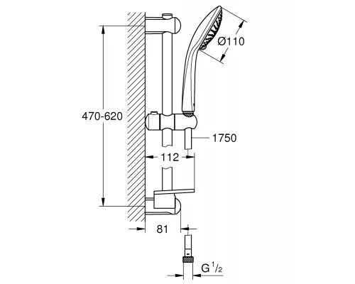 Душевой гарнитур Grohe Euphoria Champagne 27232001, 60 см, шланг 175 см, Ø110 мм