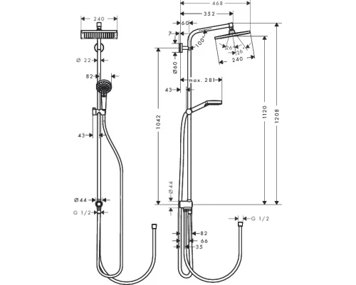 Душевой гарнитур Hansgrohe Crometta E 240 1jet Showerpipe Reno EcoSmart 27289000 9 л с верхним душем