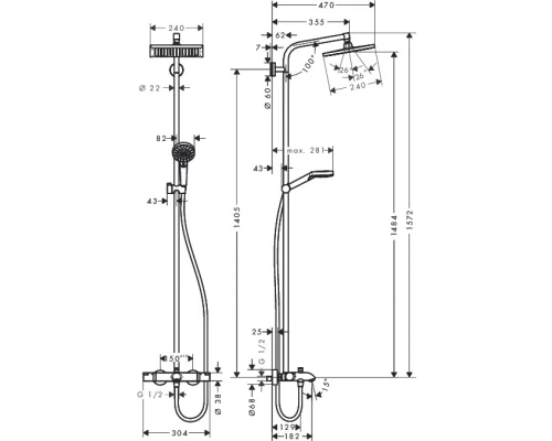 Душевая стойка Hansgrohe Crometta E 240 1jet Showerpipe 27298000 хром с термостатом