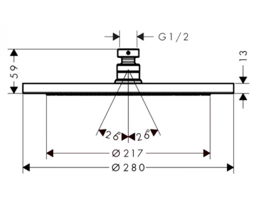 Верхний душ Hansgrohe Croma 280 Air, 28х28 см, 1 режим струи, без держателя, хром, 26220000