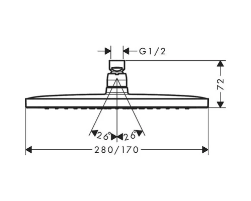 Верхний душ Hansgrohe Croma 26257000, 28х28 см, 1 режим струи, без держателя