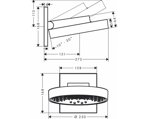 Верхний душ Hansgrohe Rainfinity 26232000, 250*250 мм, 3 режима струи, хром