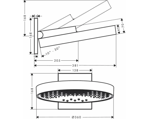 Верхний душ Hansgrohe Rainfinity 26234700, 360 x 360 мм, 3 режима струи, с держателем, белый матовый