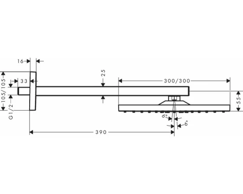 Верхний душ Hansgrohe Raindance 26238990, 300 х 300 мм, 1 режим струи, с держателем, золото