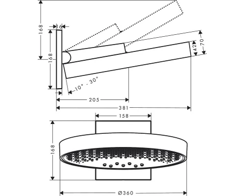 Верхний душ Hansgrohe Rainfinity 26234990, 36 х 36 см, 3 режима струи, с держателем, золото