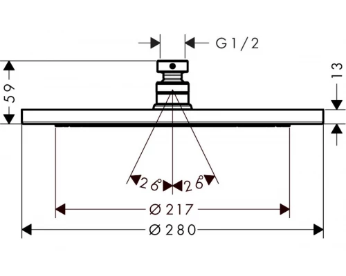 Верхний душ Hansgrohe Croma 280 Air, 28 х 28 см, 1 режим струи, без держателя, черный матовый, 26220670