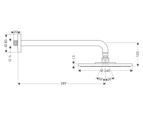 Верхний душ Hansgrohe Raindance S, 24х24 см, 1 режим струи, с держателем, хром, 27474000