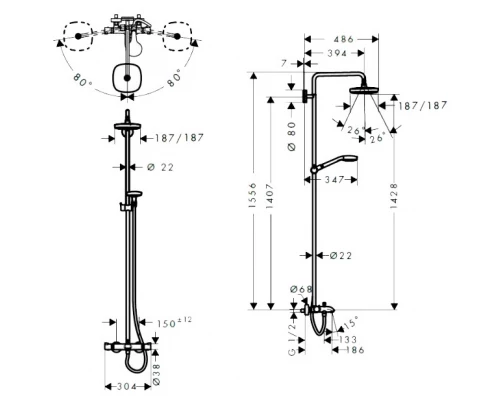 Душевая система Hansgrohe 27352400 Croma Select E 180 2jet, белый/хром