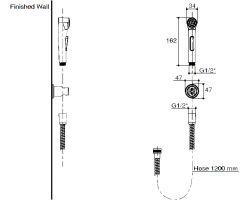 Гигиенический душ Jacob Delafon Elate E97258-CP, шланг 120 см
