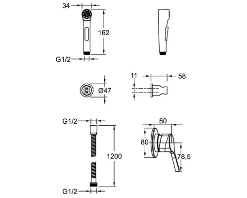 Гигиенический душ Jacob Delafon Elate, со смесителем, хром, E24610-CP