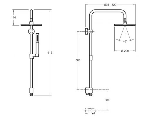 Душевой гарнитур Jacob Delafon Eo E11715-CP, хром, с круглым верхним душем, ø 200 мм
