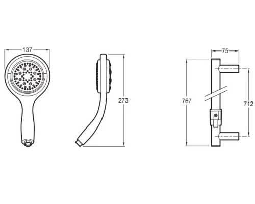 Душевой гарнитур Jacob Delafon Flipside E15865-CP, хром, 76 см