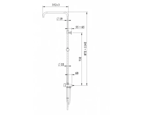 Универсальная душевая система Omnires Uni UN10042CR, кронштейн 35.2 см, хром Elit-san.ru