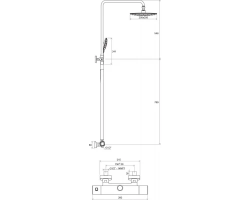 Душевая система с термосмесителем Ravak 10° TD 091.00/150, хром, X070103