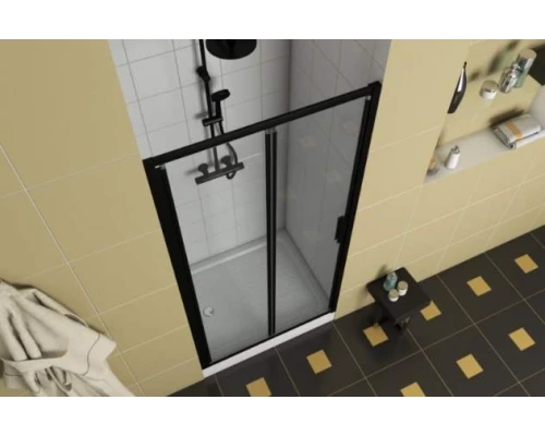 Душевая дверь в нишу Bravat Black Line, 90 x 200 см, складная, стекло прозрачное, профиль черный, BD100.4121B