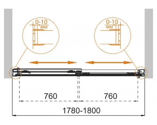 Шторка на ванну Cezares Tandem-soft TANDEM-SOFT-VF-2-180/145-C/P-Cr-IV, 180 х 145 см, стекло прозрачное/матовое, цвет профиля хром