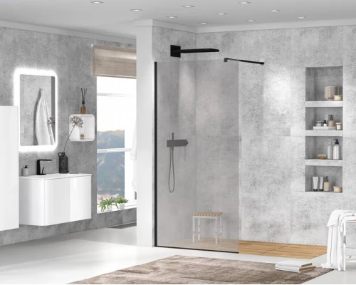 Душевая стенка Cezares Liberta со свободным входом, 110 см, стекло графит, профиль черный, Liberta-L-1-110-GR-Nero