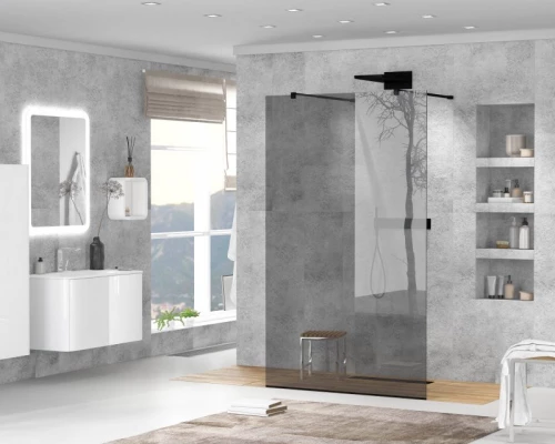 Душевая стенка Cezares Liberta со свободным входом, 110 см, стекло графит, профиль черный, Liberta-L-2-110-GR-Nero