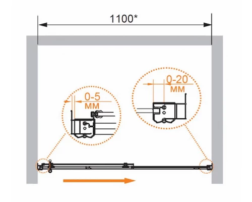 Душевая дверь в проем Cezares RETRO-BF-1-110-PP-Cr, профиль хром, стекло матовое с прозрачным узором