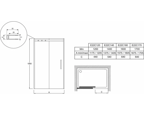 Душевая дверь Jacob Delafon Contra E22C170-BL, 170 х 195 см, стекло прозрачное, профиль чёрный