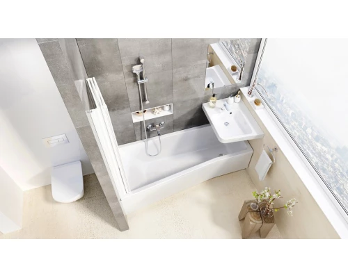 Шторка на ванну Ravak VS3 100, профиль белый, витраж транспарент, 795P0100Z1