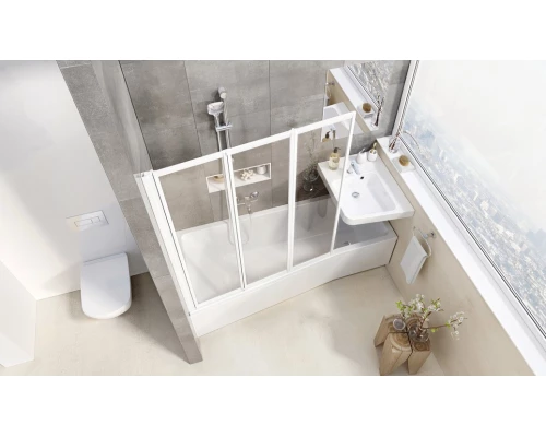 Шторка на ванну Ravak VS3 100, профиль белый, витраж полистирол рейн, 795P010041