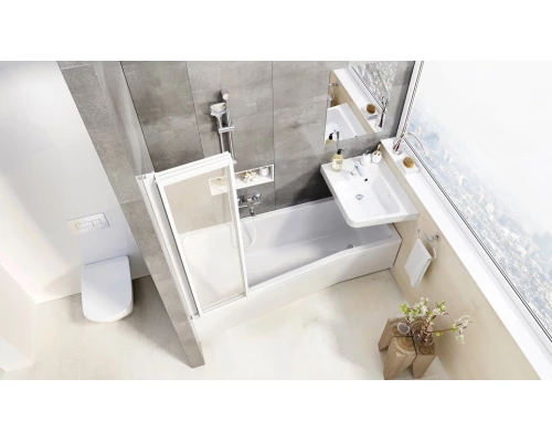 Шторка на ванну Ravak VS3 100, профиль белый, витраж полистирол рейн, 795P010041