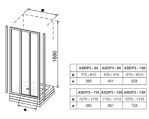 Душевая дверь в нишу Ravak Supernova ASDP3-80, профиль сатин, витраж грейп, 00V40U02ZG