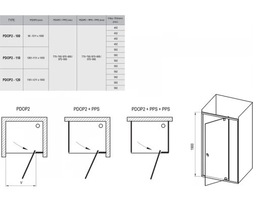 Душевая дверь Ravak Pivot PDOP2-100, профиль сатин, витраж транспарент, 03GA0U00Z1