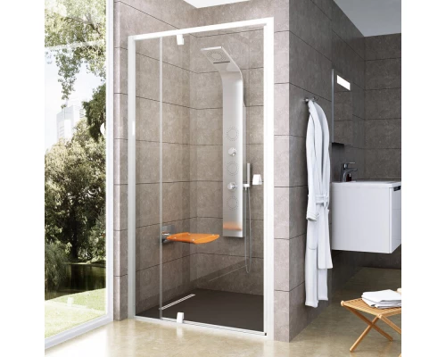 Душевая дверь Ravak Pivot PDOP2-100, профиль белый, ручки белые, витраж транспарент, 03GA0101Z1